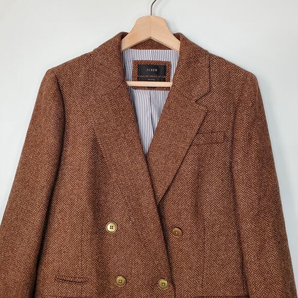 J Crew Bristol Blazer Hazelnut English Wool Herringbone Brown BA441 Size 12 - Picture 4 of 10